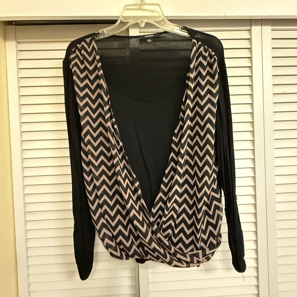 Expresso Black and Tan Chevron Blouse Women’s Sz XL